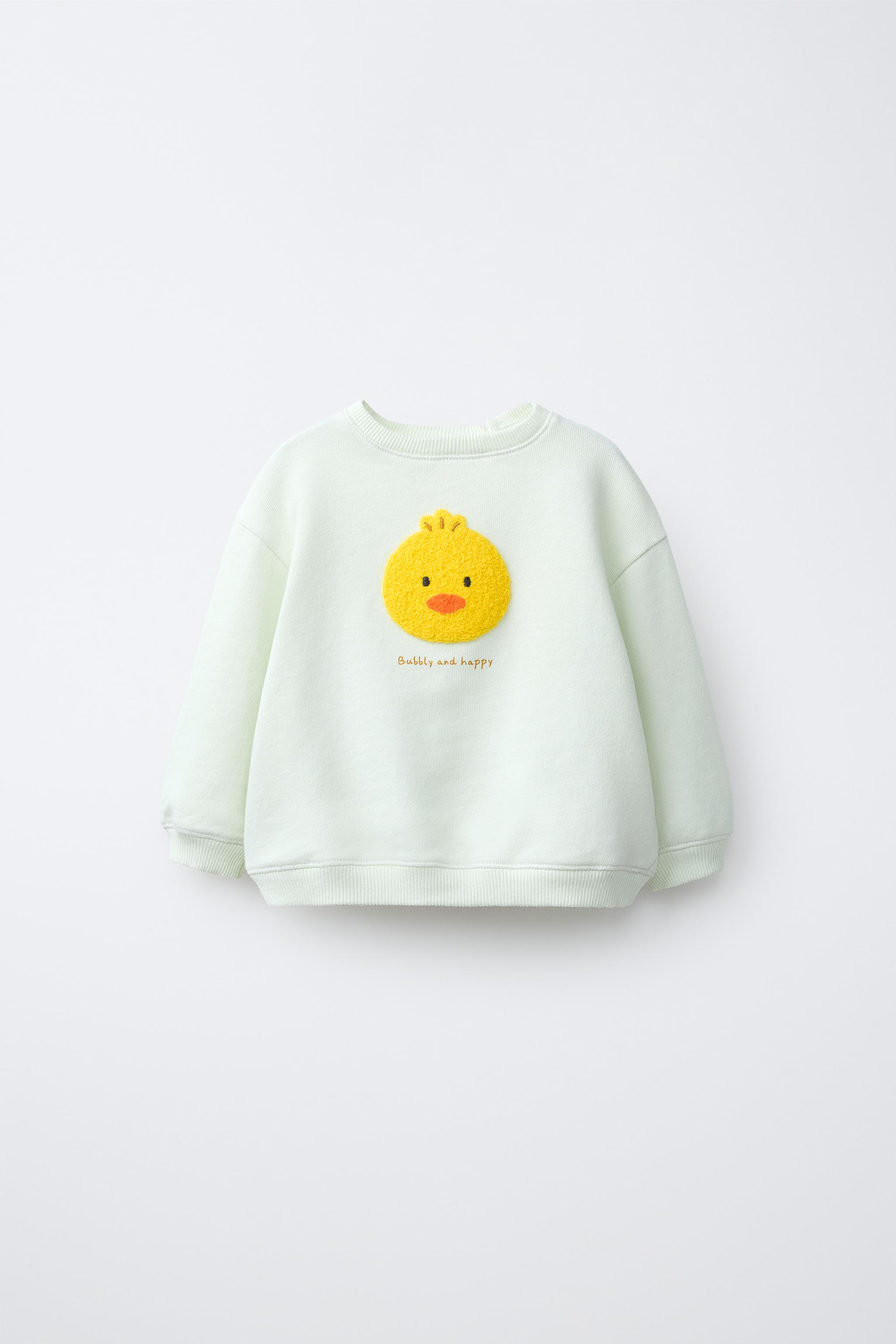 SWEAT POUSSIN BRODÉ EN VELOURS BOUCLÉ